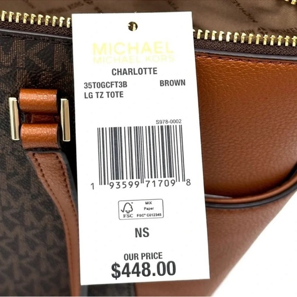 Michael Kors Large Charlotte Tote Bag Luggage Leather Brown - Picture 12 of 12